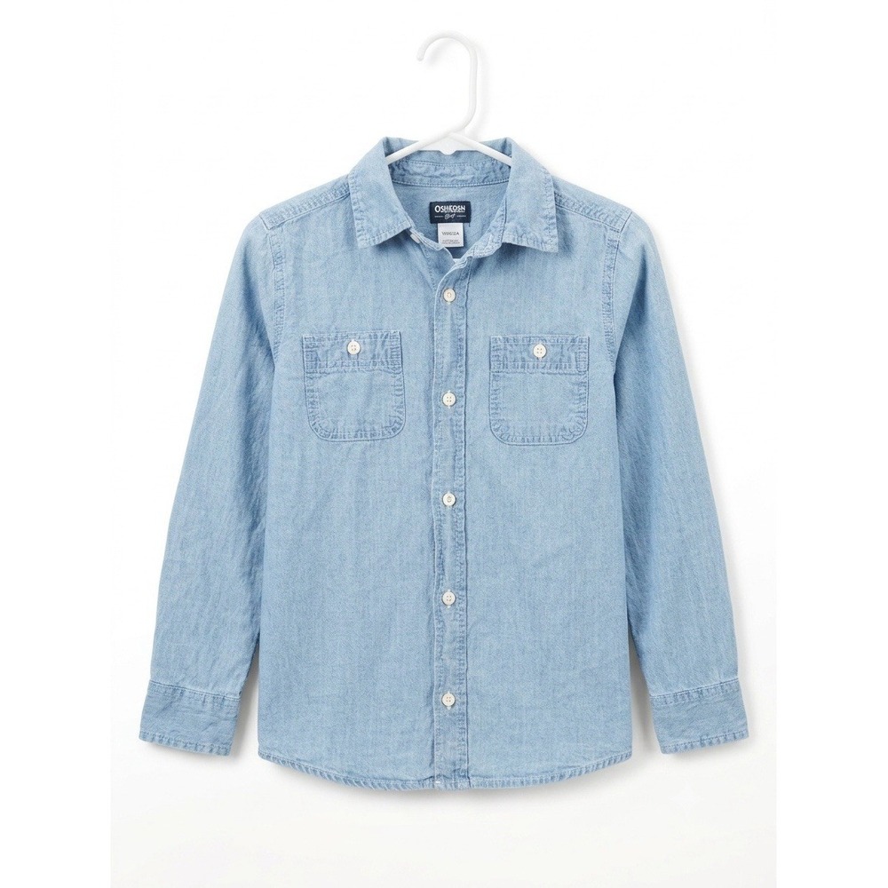 OshKosh B'Gosh Boys Light Wash Chambray Denim Button Down Shirt Size 12 Western